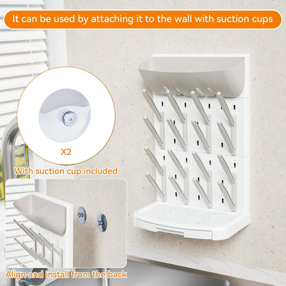 SuoXing Vertical Baby Bottle Drying Rack with Brush- Hold 16 Bottles - Large Breast Pump,Bottle Dryer Rack for Kitchen Countertop,Space Saving Bottle Stand Holder for Pacifiers,Pump Accessories,Pink