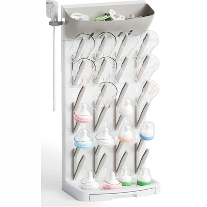 SuoXing Vertical Baby Bottle Drying Rack with Brush- Hold 16 Bottles - Large Breast Pump,Bottle Dryer Rack for Kitchen Countertop,Space Saving Bottle Stand Holder for Pacifiers,Pump Accessories,Pink