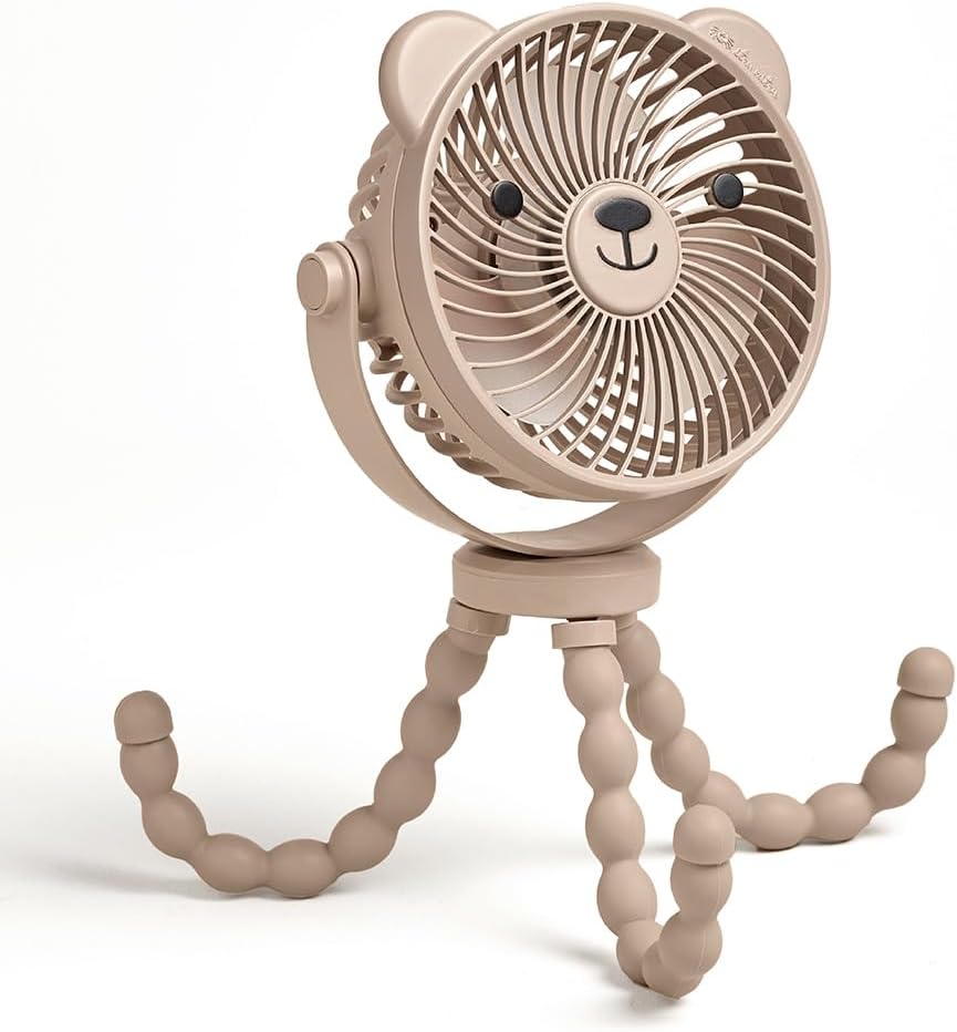 Baby Stroller Fan, Rechargeable Fan with Wraparound Legs (Bear)