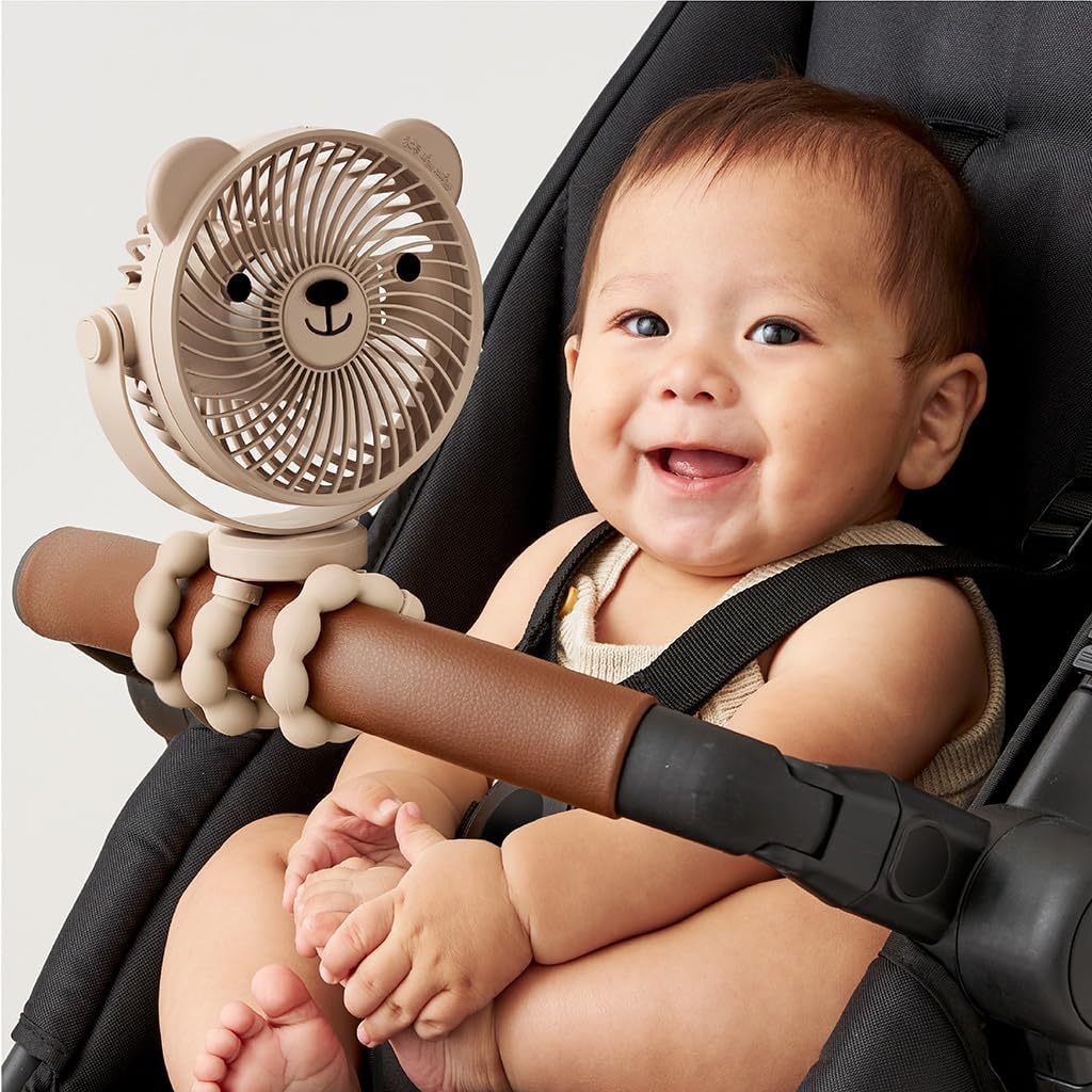 Baby Stroller Fan, Rechargeable Fan with Wraparound Legs (Bear)