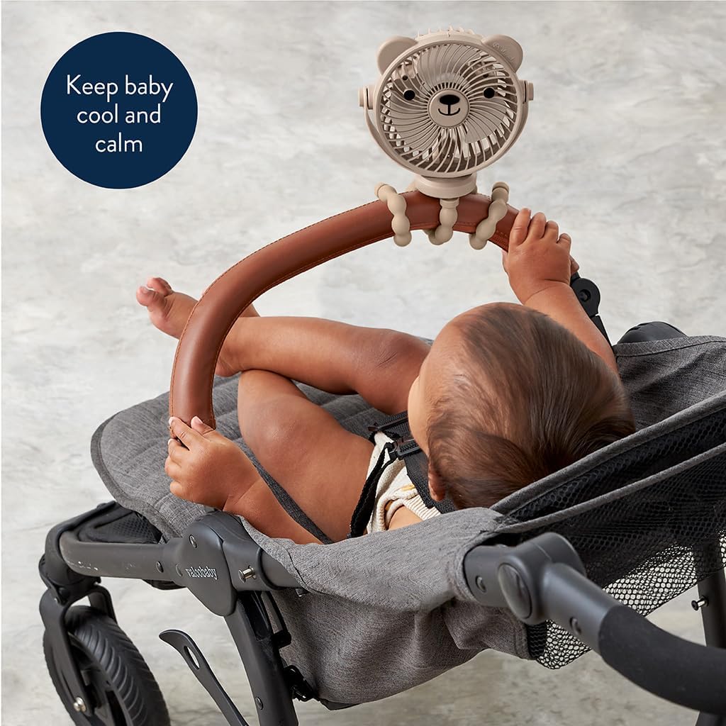 Baby Stroller Fan, Rechargeable Fan with Wraparound Legs (Bear)