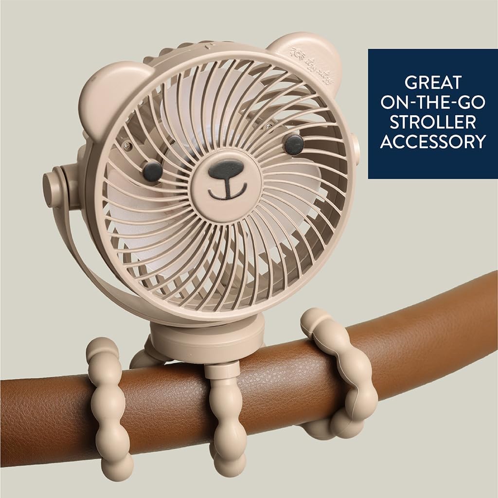 Baby Stroller Fan, Rechargeable Fan with Wraparound Legs (Bear)