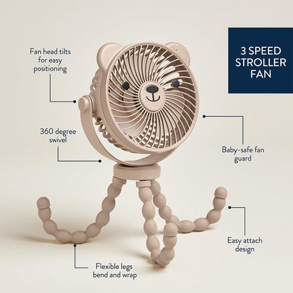 Baby Stroller Fan, Rechargeable Fan with Wraparound Legs (Bear)