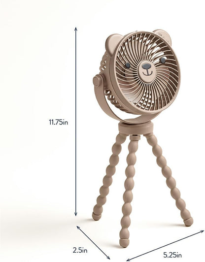 Baby Stroller Fan, Rechargeable Fan with Wraparound Legs (Bear)