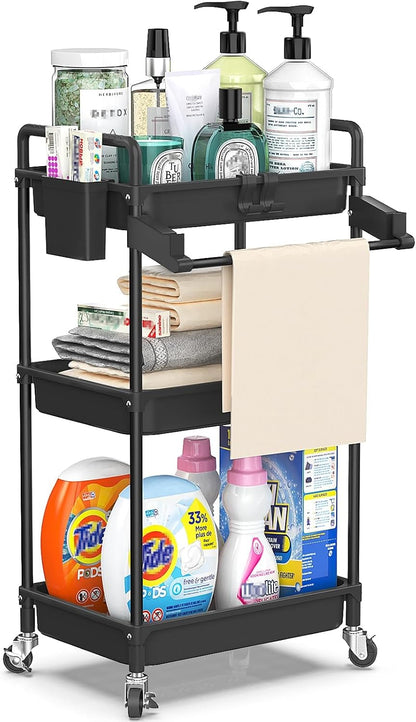 Rolling Storage Cart, 3 Tier Utility Cart for Bathroom, White