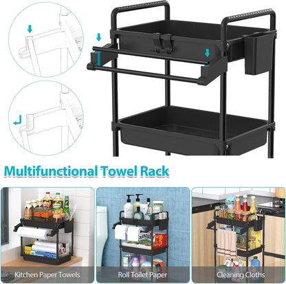 Rolling Storage Cart, 3 Tier Utility Cart for Bathroom, White