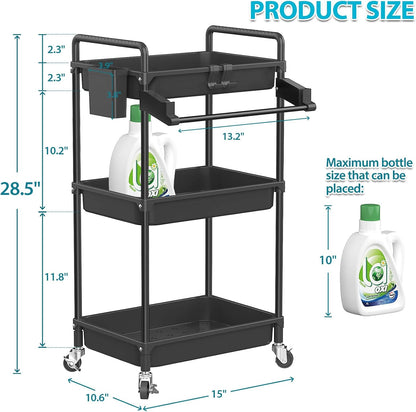 Rolling Storage Cart, 3 Tier Utility Cart for Bathroom, White
