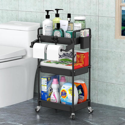 Rolling Storage Cart, 3 Tier Utility Cart for Bathroom, White