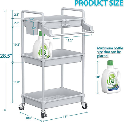 Rolling Storage Cart, 3 Tier Utility Cart for Bathroom, White