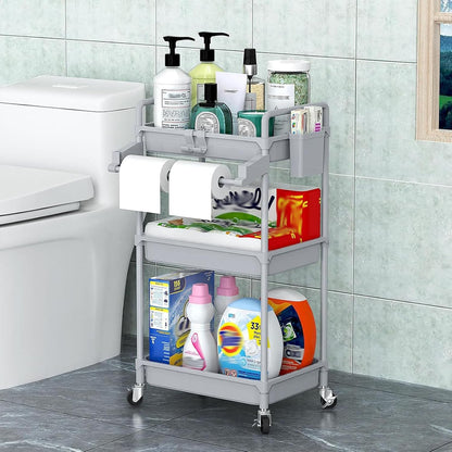 Rolling Storage Cart, 3 Tier Utility Cart for Bathroom, White