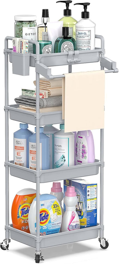 Rolling Storage Cart, 3 Tier Utility Cart for Bathroom, White