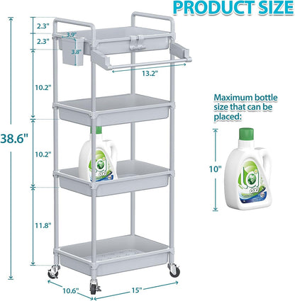 Rolling Storage Cart, 3 Tier Utility Cart for Bathroom, White
