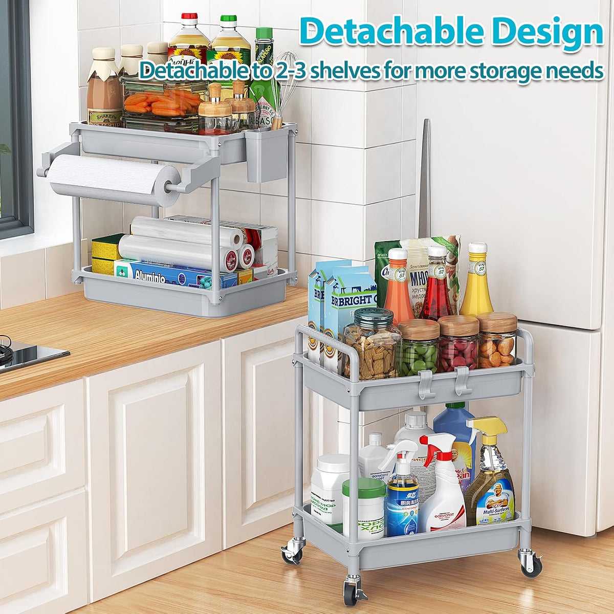 Rolling Storage Cart, 3 Tier Utility Cart for Bathroom, White