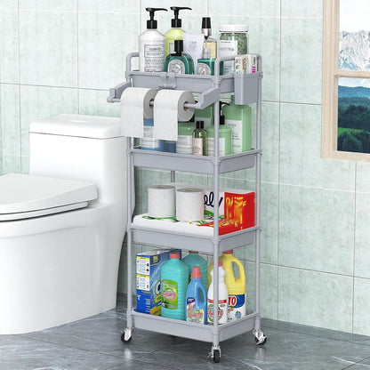 Rolling Storage Cart, 3 Tier Utility Cart for Bathroom, White