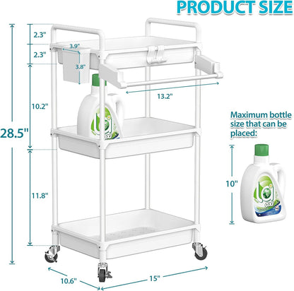 Rolling Storage Cart, 3 Tier Utility Cart for Bathroom, White