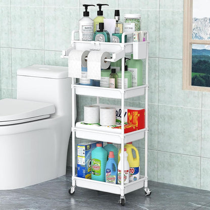 Rolling Storage Cart, 3 Tier Utility Cart for Bathroom, White