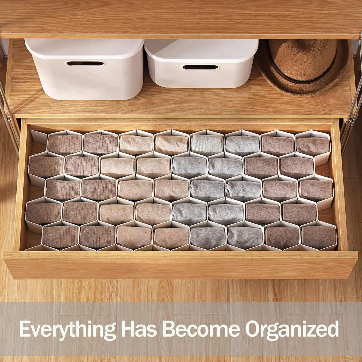 Sock Drawer Organizer, Drawer Divider Organizer for Underwear Socks Ties Belts Assemble Honeycomb Separator Closet Cabinet DIY Desk Office 8pcs Grey