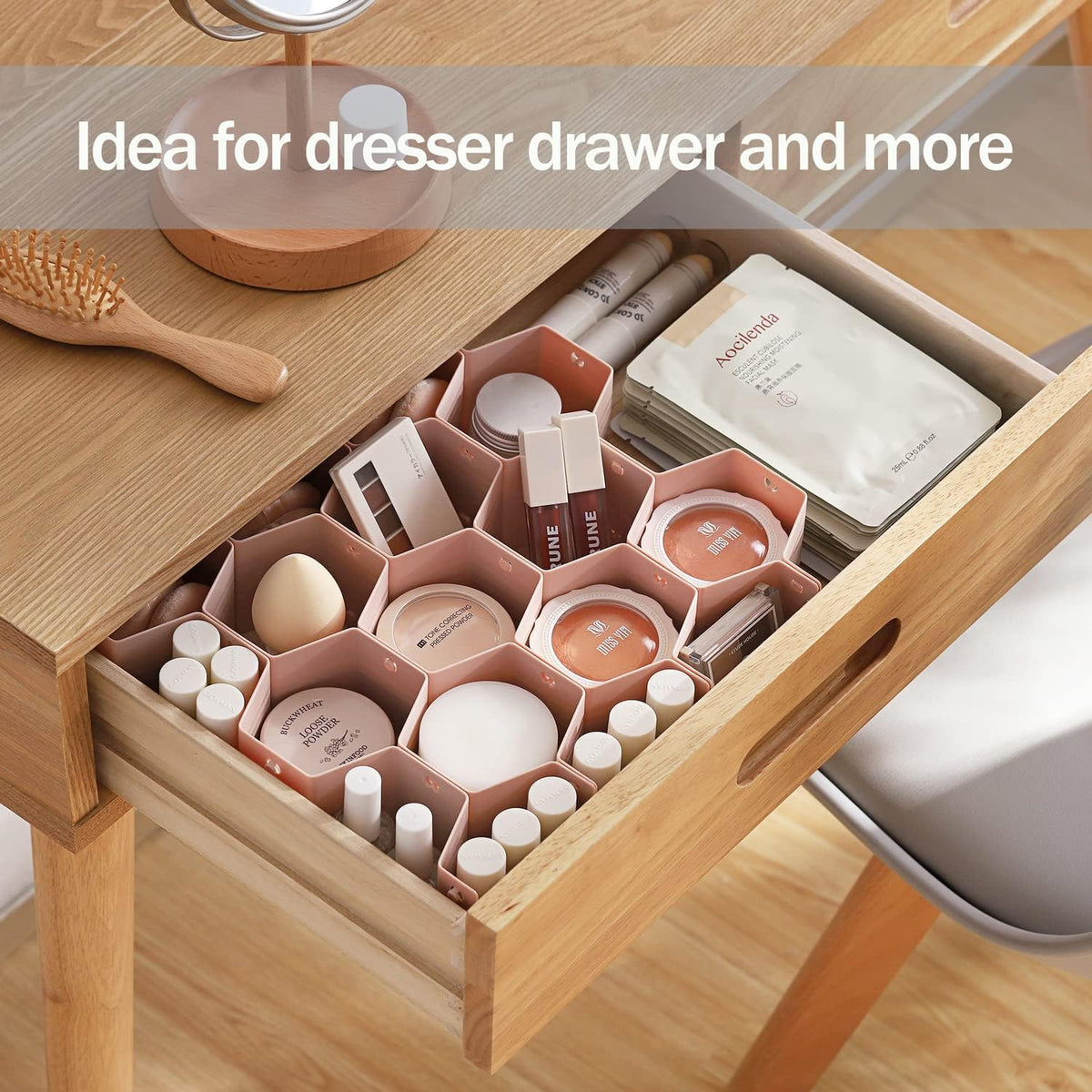 Sock Drawer Organizer, Drawer Divider Organizer for Underwear Socks Ties Belts Assemble Honeycomb Separator Closet Cabinet DIY Desk Office 8pcs Grey