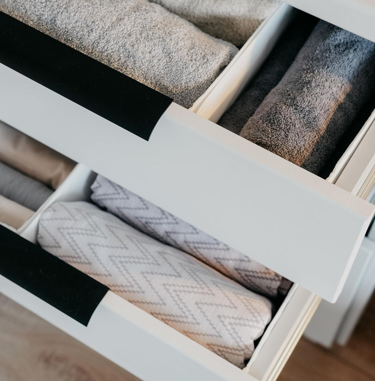 6-Pack Drawer Organizers for Clothes, Dresser Bins for Nursery, Closet, Baby Clothes, Underwear & Socks for Drawers Wardrobe White
