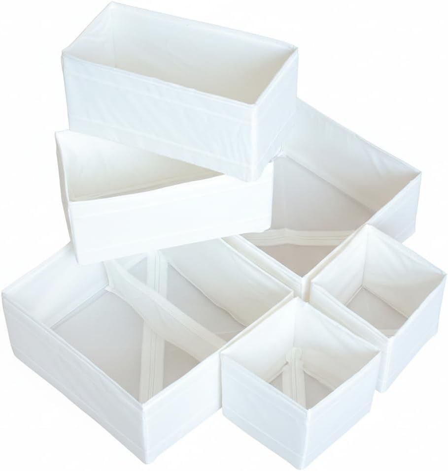 6-Pack Drawer Organizers for Clothes, Dresser Bins for Nursery, Closet, Baby Clothes, Underwear & Socks for Drawers Wardrobe White