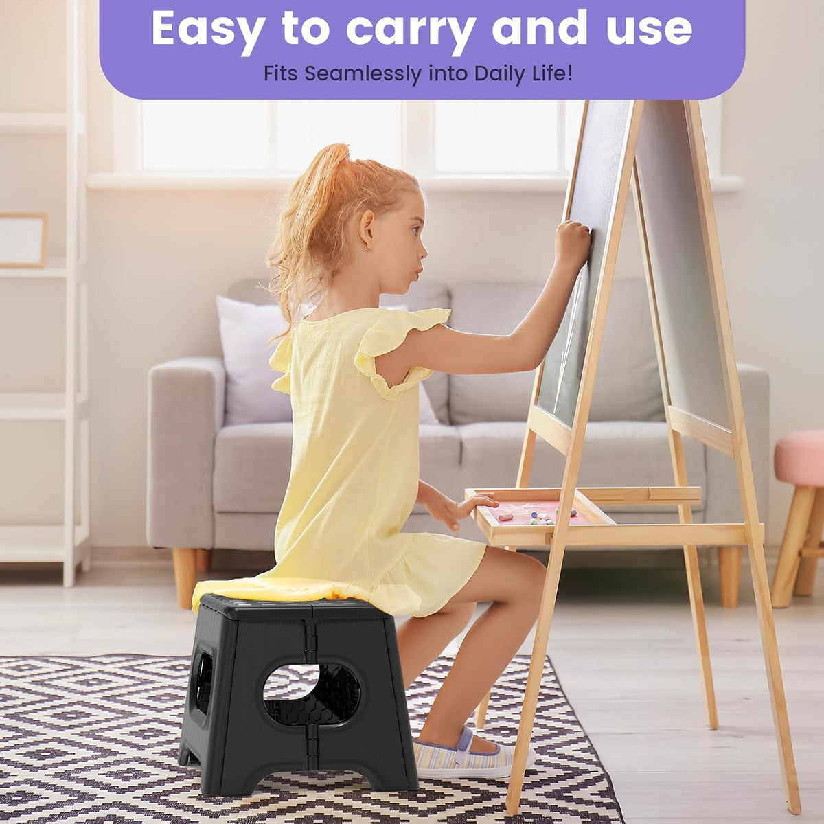 Folding Step Stool 9 Inch, 600 LBS Capacity with Safety Lock, Black