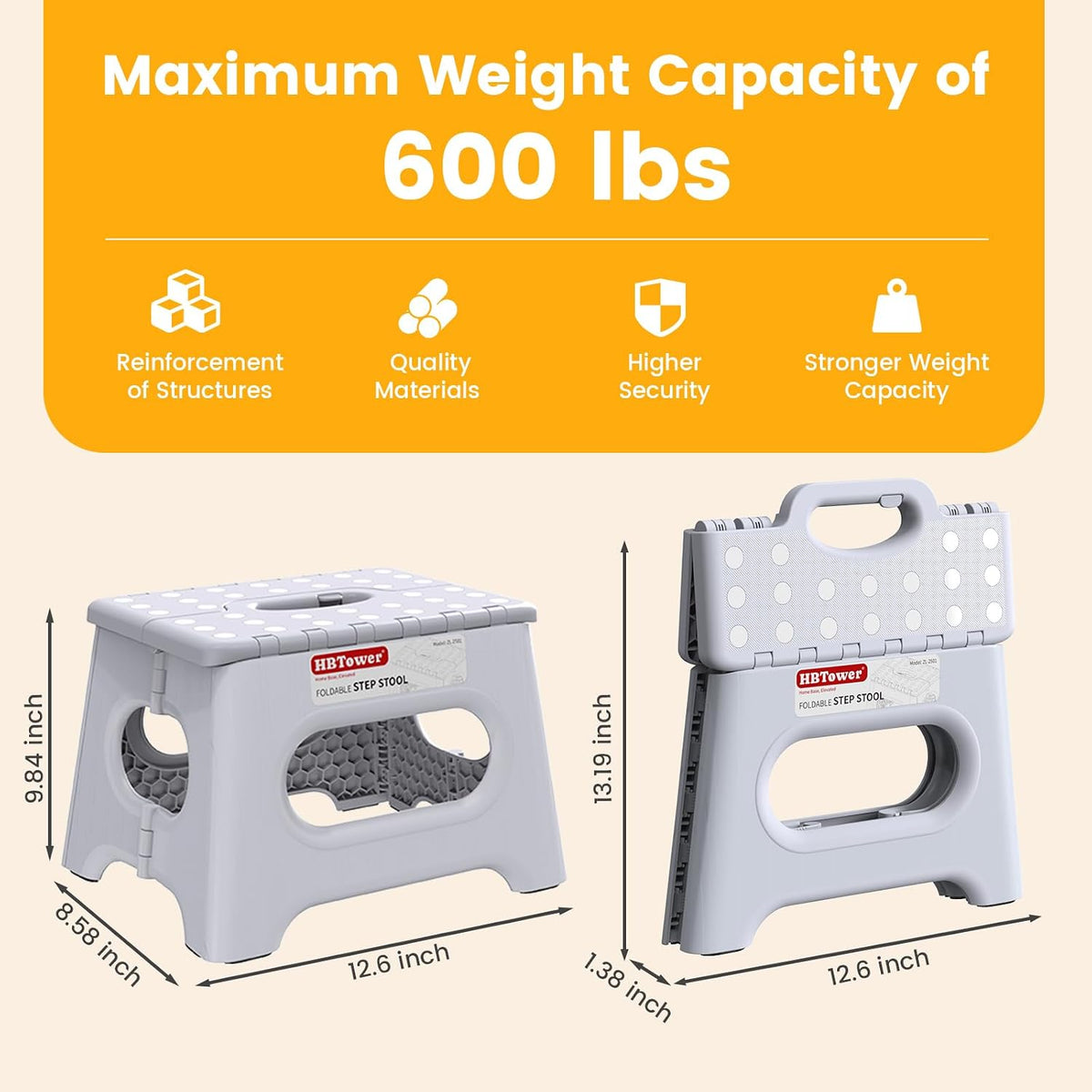 Folding Step Stool 9 Inch, 600 LBS Capacity with Safety Lock, Black