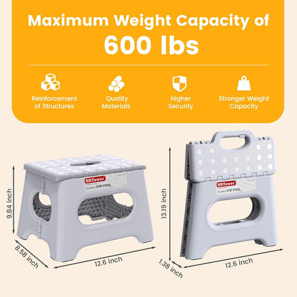 Folding Step Stool 9 Inch, 600 LBS Capacity with Safety Lock, Black