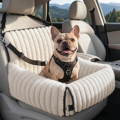 6-in-1 Dog Car Seat for Small/Medium Dogs up to 25 lbs, Multi-Functional Dog Carrier for Car with Detachable Washable Cover, Pet Travel Bed with Clip-On Safety Leash, Beige