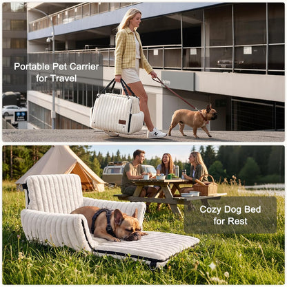 6-in-1 Dog Car Seat for Small/Medium Dogs up to 25 lbs, Multi-Functional Dog Carrier for Car with Detachable Washable Cover, Pet Travel Bed with Clip-On Safety Leash, Beige
