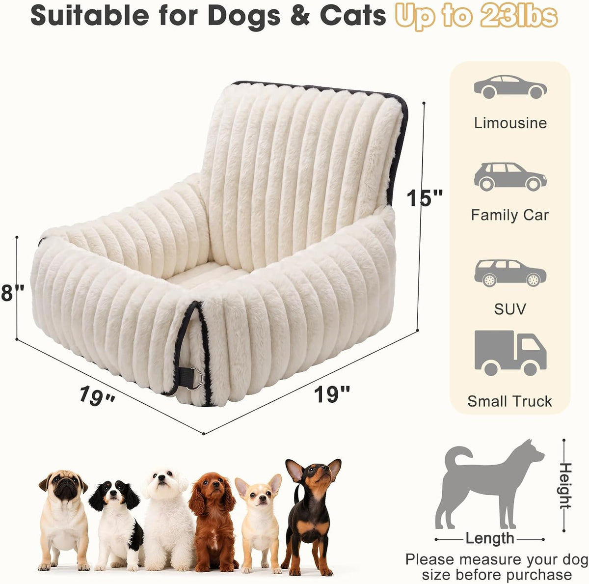6-in-1 Dog Car Seat for Small/Medium Dogs up to 25 lbs, Multi-Functional Dog Carrier for Car with Detachable Washable Cover, Pet Travel Bed with Clip-On Safety Leash, Beige