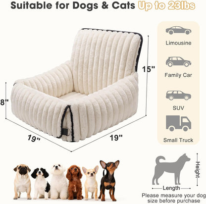6-in-1 Dog Car Seat for Small/Medium Dogs up to 25 lbs, Multi-Functional Dog Carrier for Car with Detachable Washable Cover, Pet Travel Bed with Clip-On Safety Leash, Beige