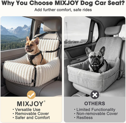 6-in-1 Dog Car Seat for Small/Medium Dogs up to 25 lbs, Multi-Functional Dog Carrier for Car with Detachable Washable Cover, Pet Travel Bed with Clip-On Safety Leash, Beige