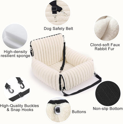 6-in-1 Dog Car Seat for Small/Medium Dogs up to 25 lbs, Multi-Functional Dog Carrier for Car with Detachable Washable Cover, Pet Travel Bed with Clip-On Safety Leash, Beige