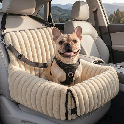 6-in-1 Dog Car Seat for Small/Medium Dogs up to 25 lbs, Multi-Functional Dog Carrier for Car with Detachable Washable Cover, Pet Travel Bed with Clip-On Safety Leash, Beige