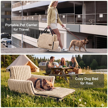 6-in-1 Dog Car Seat for Small/Medium Dogs up to 25 lbs, Multi-Functional Dog Carrier for Car with Detachable Washable Cover, Pet Travel Bed with Clip-On Safety Leash, Beige