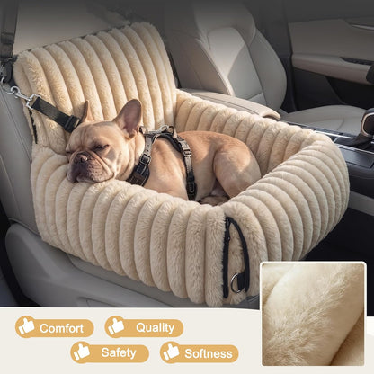 6-in-1 Dog Car Seat for Small/Medium Dogs up to 25 lbs, Multi-Functional Dog Carrier for Car with Detachable Washable Cover, Pet Travel Bed with Clip-On Safety Leash, Beige