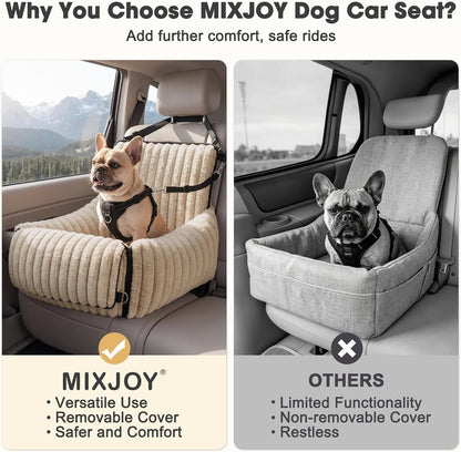 6-in-1 Dog Car Seat for Small/Medium Dogs up to 25 lbs, Multi-Functional Dog Carrier for Car with Detachable Washable Cover, Pet Travel Bed with Clip-On Safety Leash, Beige