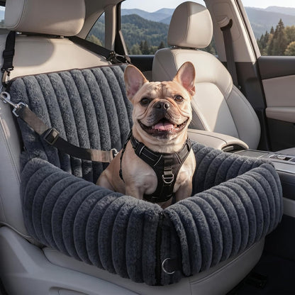 6-in-1 Dog Car Seat for Small/Medium Dogs up to 25 lbs, Multi-Functional Dog Carrier for Car with Detachable Washable Cover, Pet Travel Bed with Clip-On Safety Leash, Beige