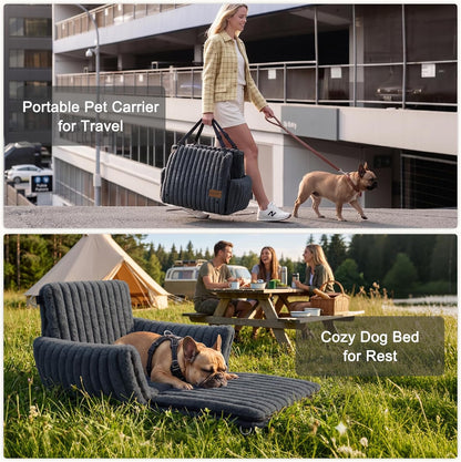 6-in-1 Dog Car Seat for Small/Medium Dogs up to 25 lbs, Multi-Functional Dog Carrier for Car with Detachable Washable Cover, Pet Travel Bed with Clip-On Safety Leash, Beige