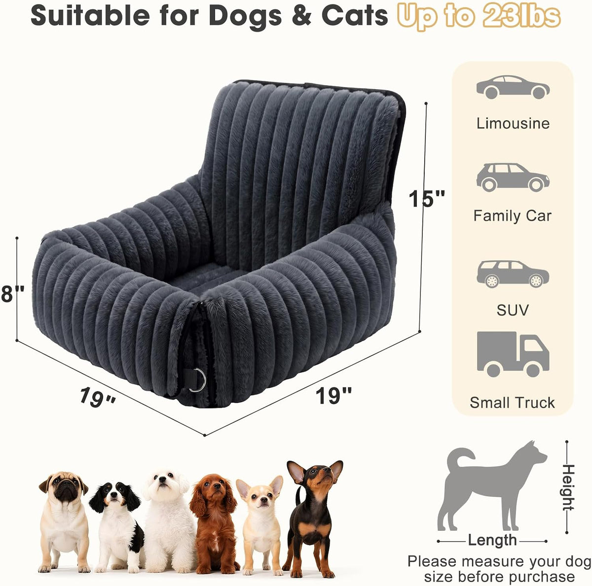 6-in-1 Dog Car Seat for Small/Medium Dogs up to 25 lbs, Multi-Functional Dog Carrier for Car with Detachable Washable Cover, Pet Travel Bed with Clip-On Safety Leash, Beige