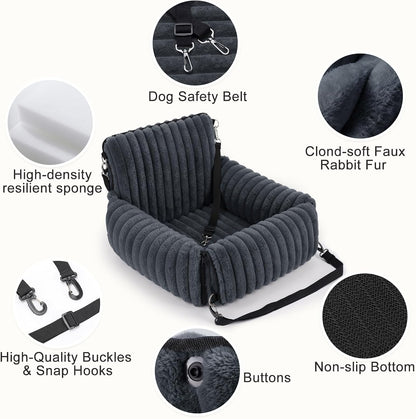 6-in-1 Dog Car Seat for Small/Medium Dogs up to 25 lbs, Multi-Functional Dog Carrier for Car with Detachable Washable Cover, Pet Travel Bed with Clip-On Safety Leash, Beige