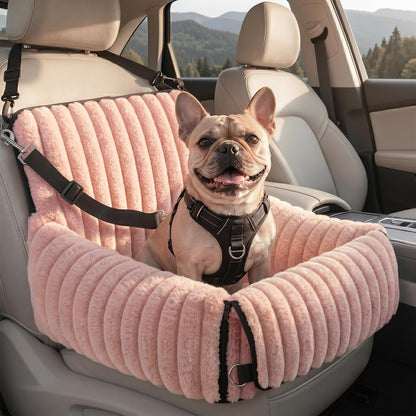 6-in-1 Dog Car Seat for Small/Medium Dogs up to 25 lbs, Multi-Functional Dog Carrier for Car with Detachable Washable Cover, Pet Travel Bed with Clip-On Safety Leash, Beige