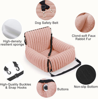 6-in-1 Dog Car Seat for Small/Medium Dogs up to 25 lbs, Multi-Functional Dog Carrier for Car with Detachable Washable Cover, Pet Travel Bed with Clip-On Safety Leash, Beige