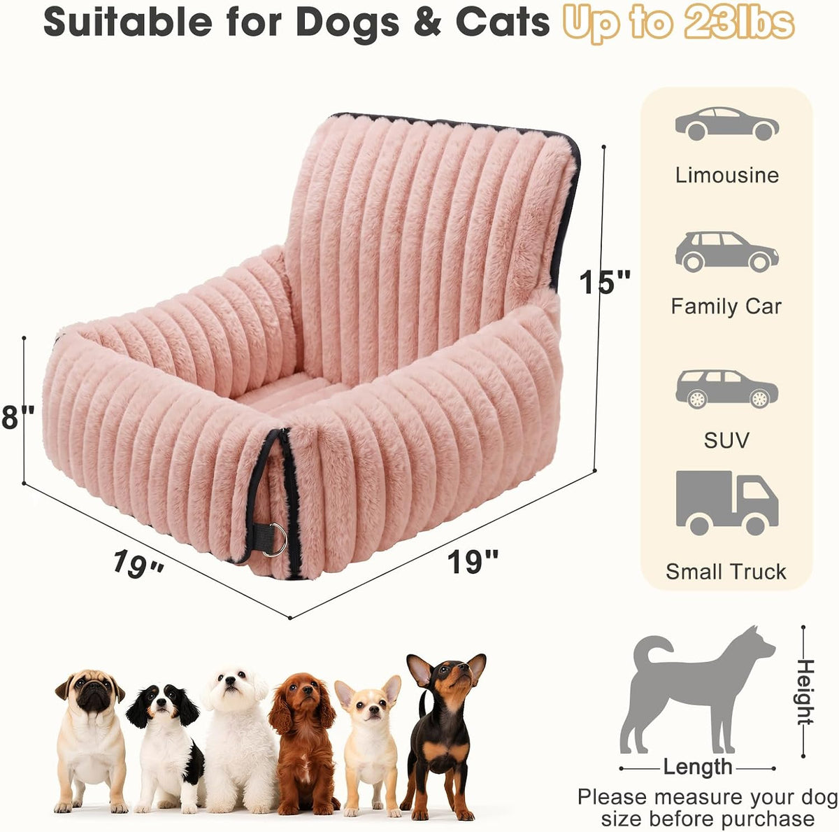 6-in-1 Dog Car Seat for Small/Medium Dogs up to 25 lbs, Multi-Functional Dog Carrier for Car with Detachable Washable Cover, Pet Travel Bed with Clip-On Safety Leash, Beige