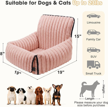 6-in-1 Dog Car Seat for Small/Medium Dogs up to 25 lbs, Multi-Functional Dog Carrier for Car with Detachable Washable Cover, Pet Travel Bed with Clip-On Safety Leash, Beige