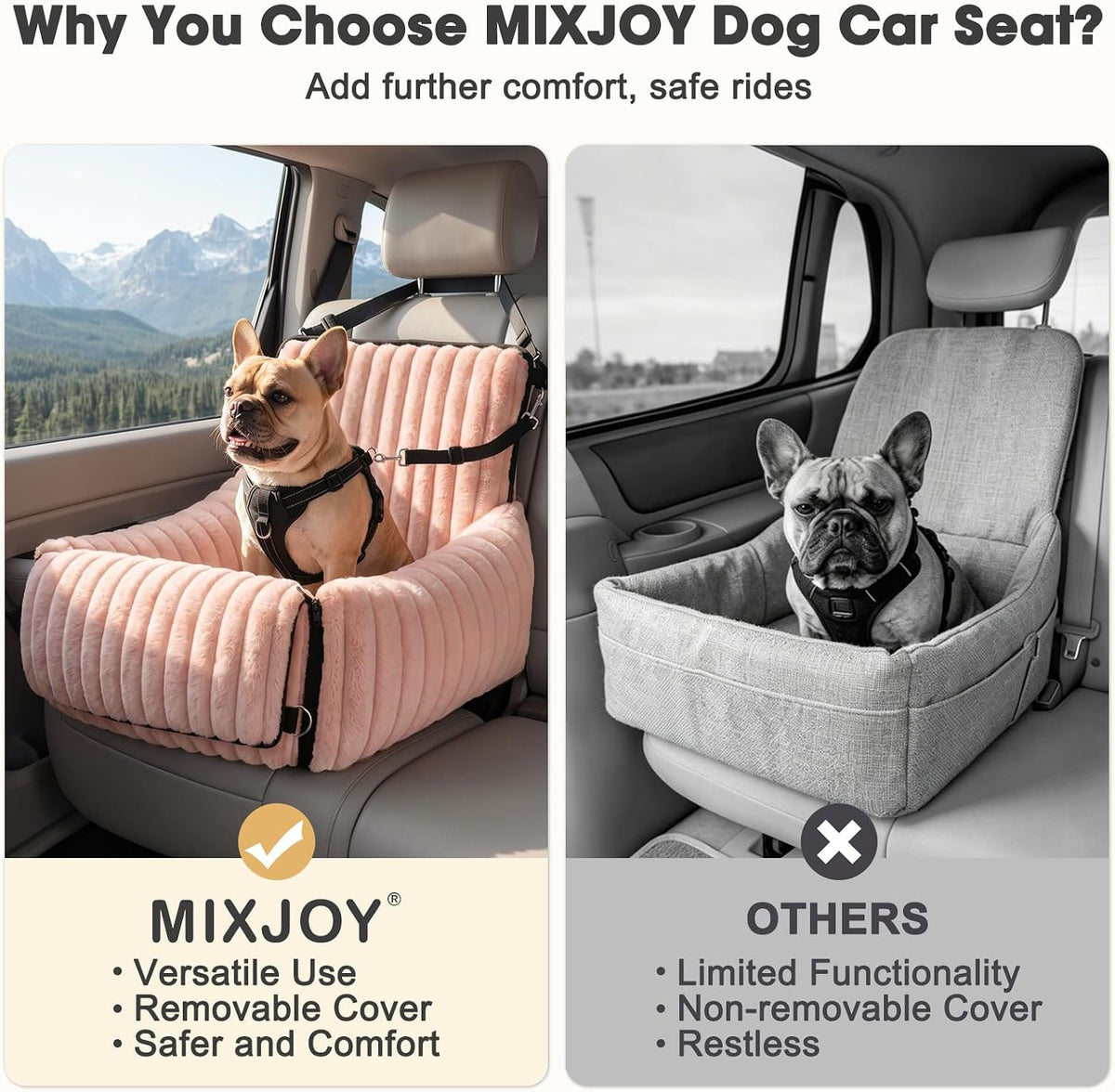 6-in-1 Dog Car Seat for Small/Medium Dogs up to 25 lbs, Multi-Functional Dog Carrier for Car with Detachable Washable Cover, Pet Travel Bed with Clip-On Safety Leash, Beige