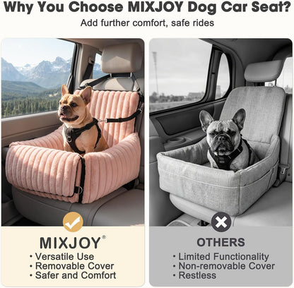 6-in-1 Dog Car Seat for Small/Medium Dogs up to 25 lbs, Multi-Functional Dog Carrier for Car with Detachable Washable Cover, Pet Travel Bed with Clip-On Safety Leash, Beige