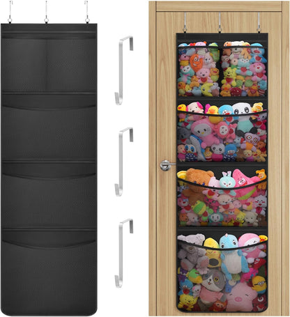 Over Door Stuffed Animal Organizer, 5 Mesh Pockets, Black, 1 Pack