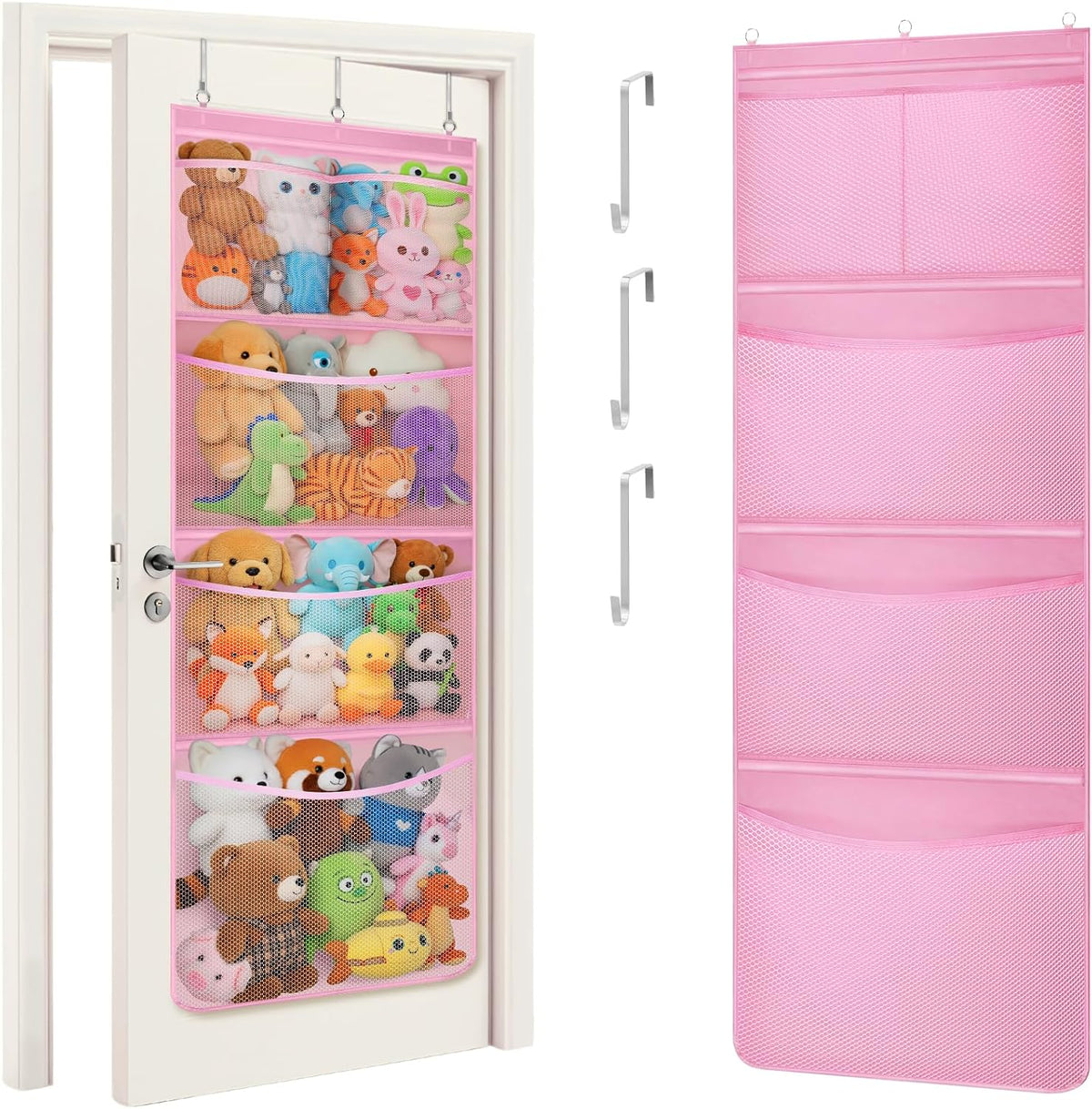 Over Door Stuffed Animal Organizer, 5 Mesh Pockets, Black, 1 Pack