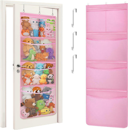 Over Door Stuffed Animal Organizer, 5 Mesh Pockets, Black, 1 Pack